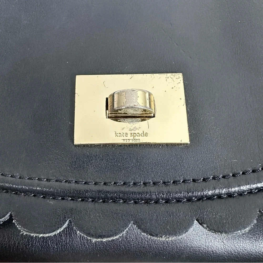 Kate Spade Black Leather Gold Hardware Scalloped Crossbody Bag